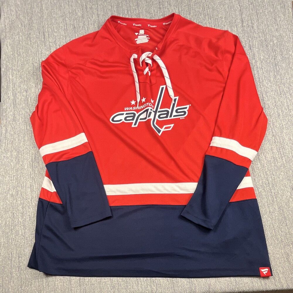 Fanatics Washington Capitals Long Sleeve Lace-Up Jersey Shirt (Size XXL)